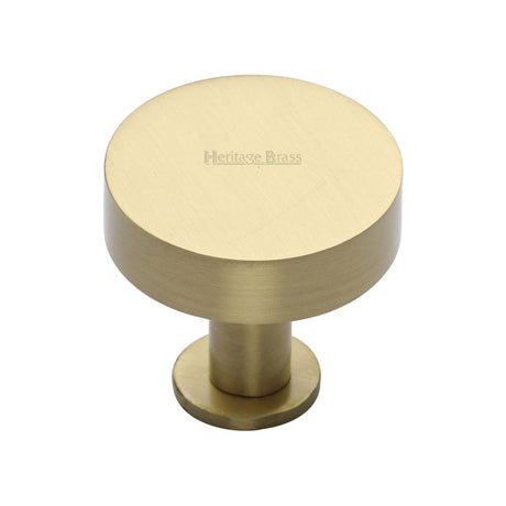 This is an image of a Heritage Brass - Cabinet Knob Disc Design with Rose 32mm Satin Brass Finish, c3885-32-sb that is available to order from T.H Wiggans Ironmongery in Kendal.