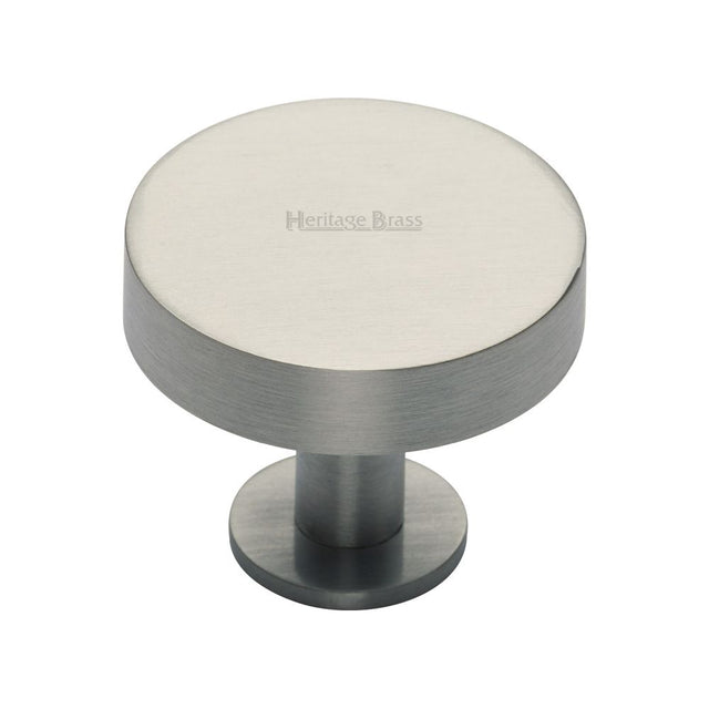 This is an image of a Heritage Brass - Cabinet Knob Disc Design with Rose 32mm Satin Nickel Finish, c3885-32-sn that is available to order from T.H Wiggans Ironmongery in Kendal.