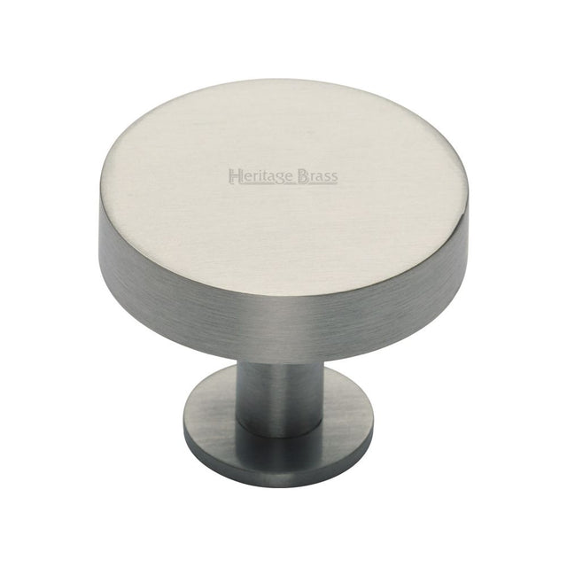 This is an image of a Heritage Brass - Cabinet Knob Disc Design with Rose 38mm Satin Nickel Finish, c3885-38-sn that is available to order from T.H Wiggans Ironmongery in Kendal.