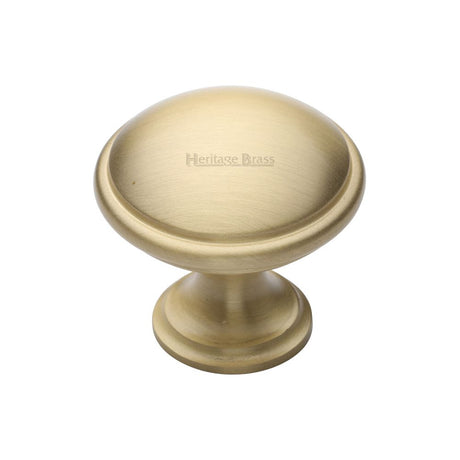 This is an image of a Heritage Brass - Cabinet Knob Domed Design 32mm Satin Brass Finish, c3950-32-sb that is available to order from T.H Wiggans Ironmongery in Kendal.