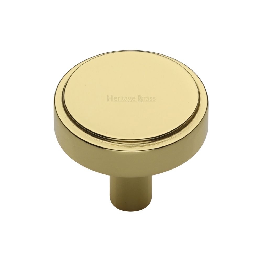 This is an image of a Heritage Brass - Cabinet Knob Stepped Disc Design 32mm Polished Brass Finish, c3952-32-pb that is available to order from T.H Wiggans Ironmongery in Kendal.
