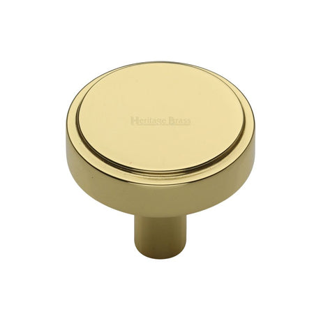 This is an image of a Heritage Brass - Cabinet Knob Stepped Disc Design 32mm Polished Brass Finish, c3952-32-pb that is available to order from T.H Wiggans Ironmongery in Kendal.