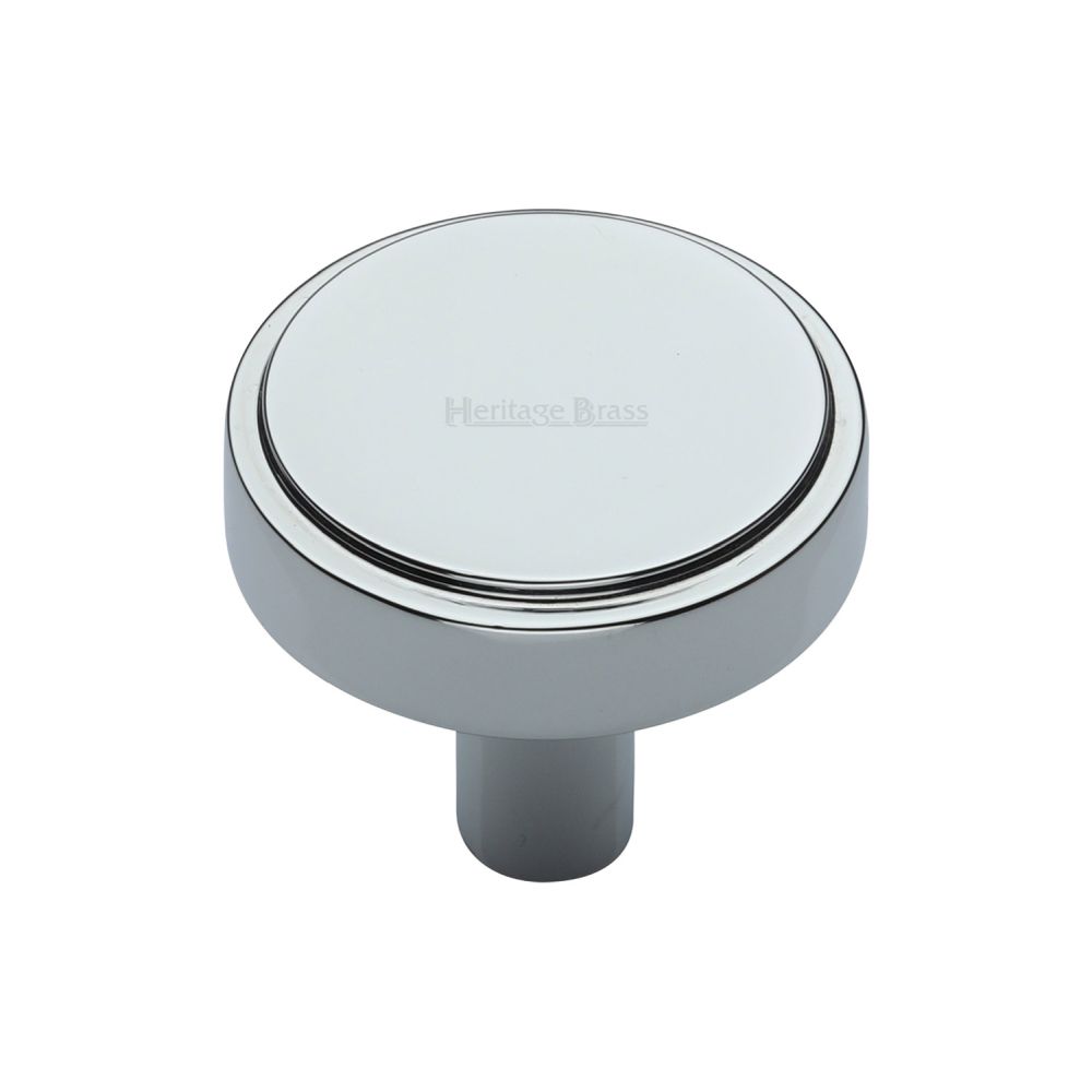 This is an image of a Heritage Brass - Cabinet Knob Stepped Disc Design 32mm Polished Chrome Finish, c3952-32-pc that is available to order from T.H Wiggans Ironmongery in Kendal.