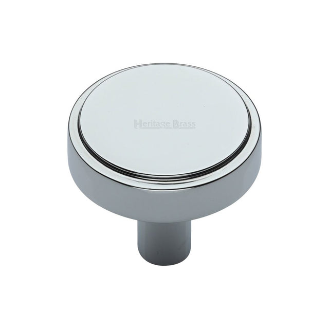 This is an image of a Heritage Brass - Cabinet Knob Stepped Disc Design 32mm Polished Chrome Finish, c3952-32-pc that is available to order from T.H Wiggans Ironmongery in Kendal.