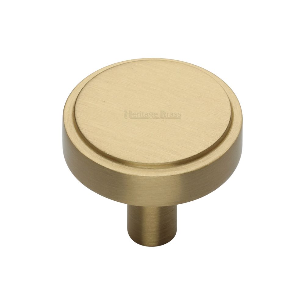 This is an image of a Heritage Brass - Cabinet Knob Stepped Disc Design 32mm Satin Brass Finish, c3952-32-sb that is available to order from T.H Wiggans Ironmongery in Kendal.