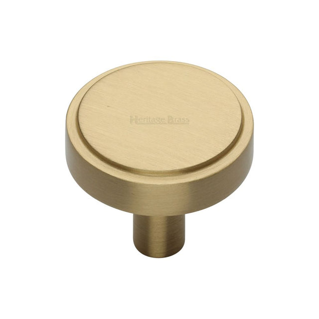 This is an image of a Heritage Brass - Cabinet Knob Stepped Disc Design 32mm Satin Brass Finish, c3952-32-sb that is available to order from T.H Wiggans Ironmongery in Kendal.