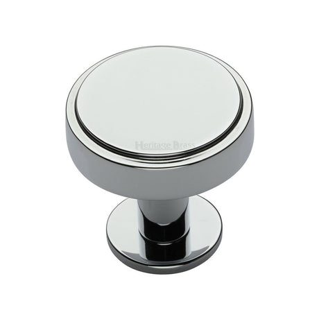 This is an image of a Heritage Brass - Cabinet Knob Stepped Disc Design with Rose 32mm Polished Chrome Fin, c3954-32-pc that is available to order from T.H Wiggans Ironmongery in Kendal.