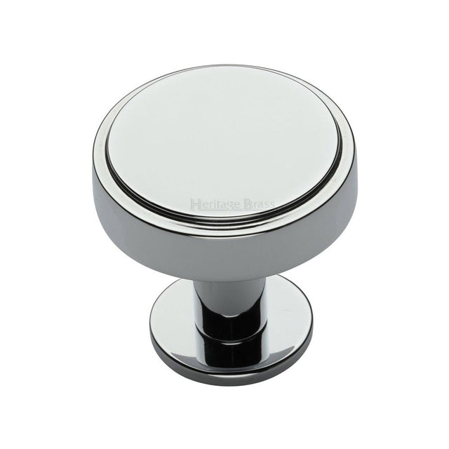 This is an image of a Heritage Brass - Cabinet Knob Stepped Disc Design with Rose 32mm Polished Chrome Fin, c3954-32-pc that is available to order from T.H Wiggans Ironmongery in Kendal.