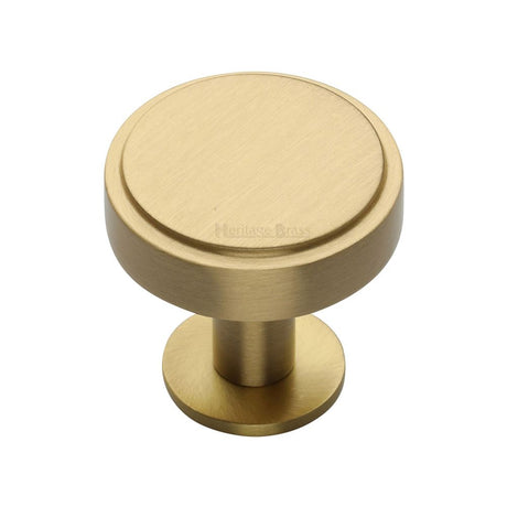 This is an image of a Heritage Brass - Cabinet Knob Stepped Disc Design with Rose 32mm Satin Brass Fini, c3954-32-sb that is available to order from T.H Wiggans Ironmongery in Kendal.