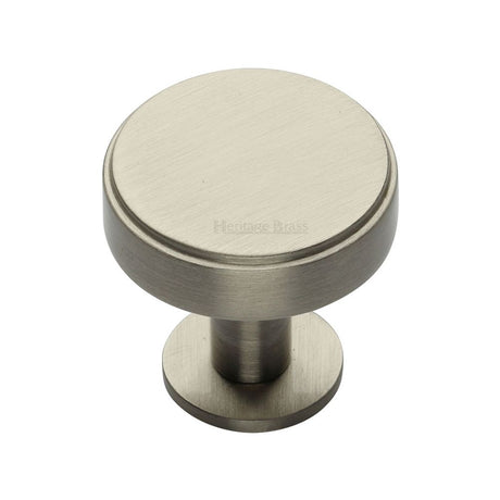 This is an image of a Heritage Brass - Cabinet Knob Stepped Disc Design with Rose 32mm Satin Nickel Fin, c3954-32-sn that is available to order from T.H Wiggans Ironmongery in Kendal.