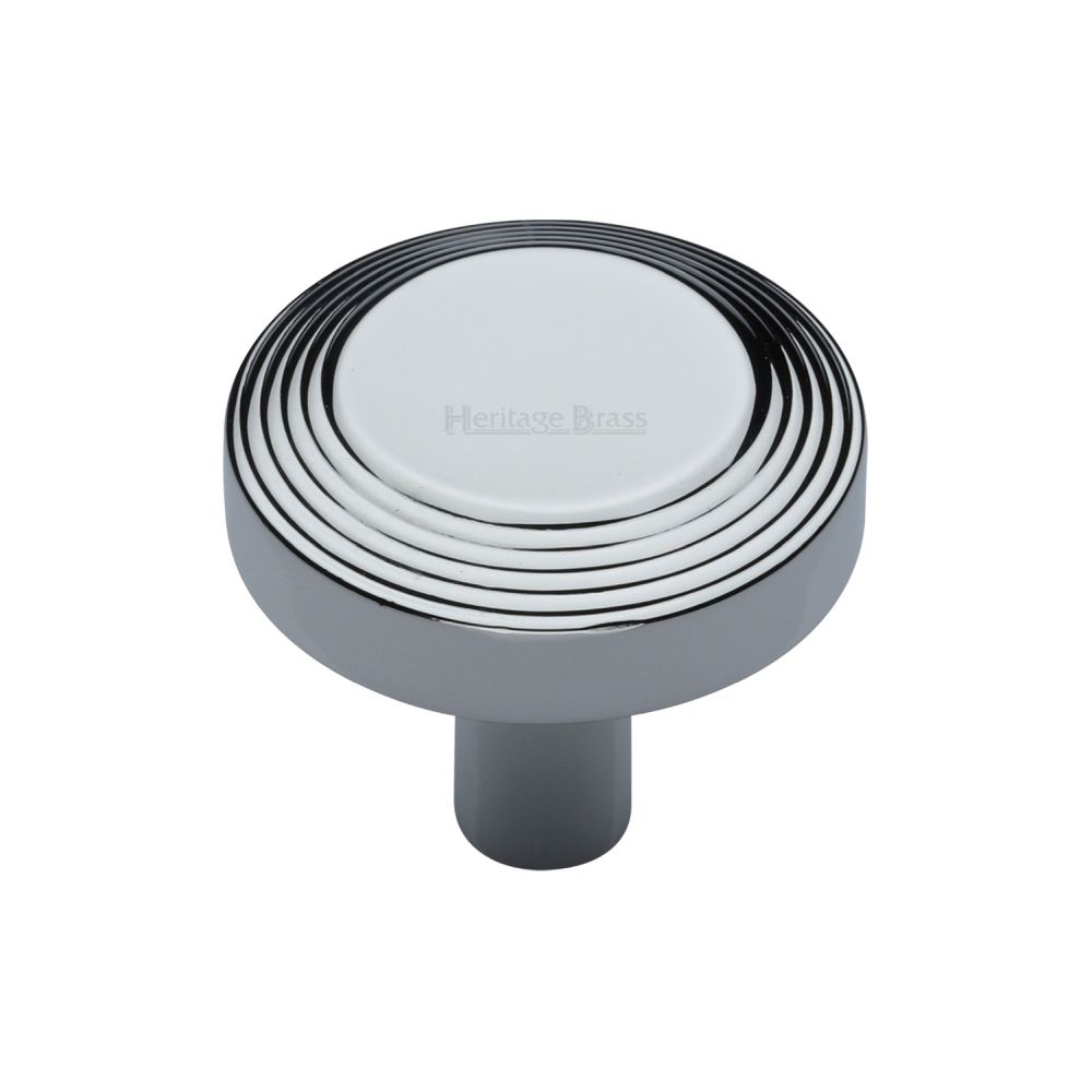 This is an image of a Heritage Brass - Cabinet Knob Ridge Design 32mm Polished Chrome Finish, c3956-32-pc that is available to order from T.H Wiggans Ironmongery in Kendal.