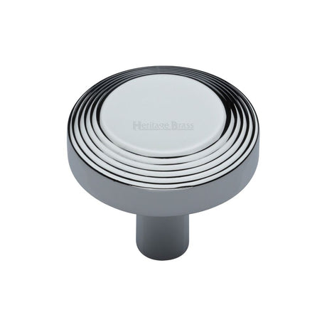 This is an image of a Heritage Brass - Cabinet Knob Ridge Design 32mm Polished Chrome Finish, c3956-32-pc that is available to order from T.H Wiggans Ironmongery in Kendal.