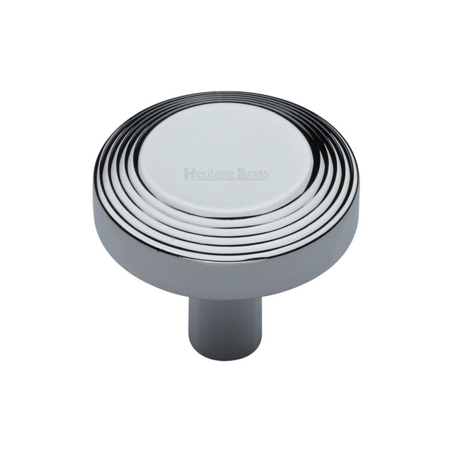 This is an image of a Heritage Brass - Cabinet Knob Ridge Design 32mm Polished Chrome Finish, c3956-32-pc that is available to order from T.H Wiggans Ironmongery in Kendal.