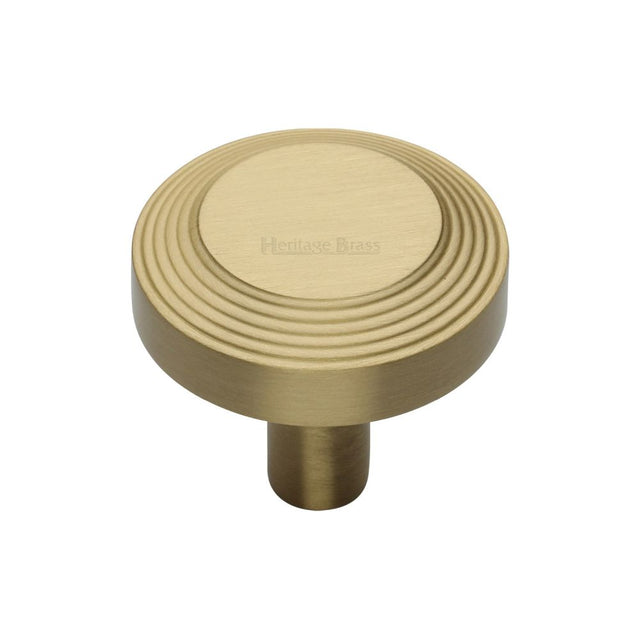 This is an image of a Heritage Brass - Cabinet Knob Ridge Design 32mm Satin Brass Finish, c3956-32-sb that is available to order from T.H Wiggans Ironmongery in Kendal.