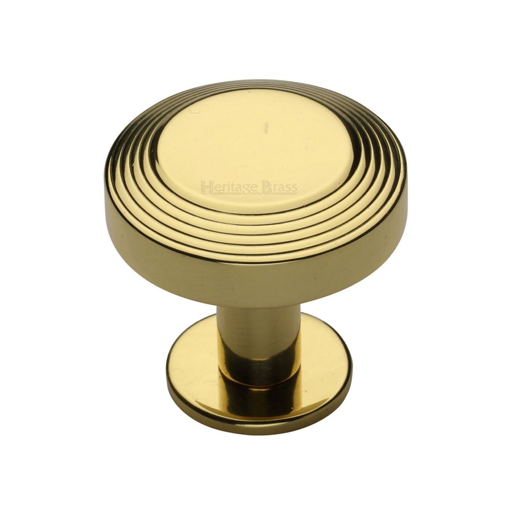 This is an image of a Heritage Brass - Cabinet Knob Ridge Design with Rose 32mm Polished Brass Finish, c3958-32-pb that is available to order from T.H Wiggans Ironmongery in Kendal.