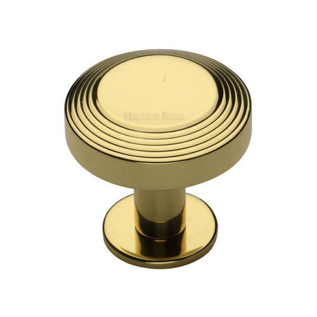This is an image of a Heritage Brass - Cabinet Knob Ridge Design with Rose 32mm Polished Brass Finish, c3958-32-pb that is available to order from T.H Wiggans Ironmongery in Kendal.