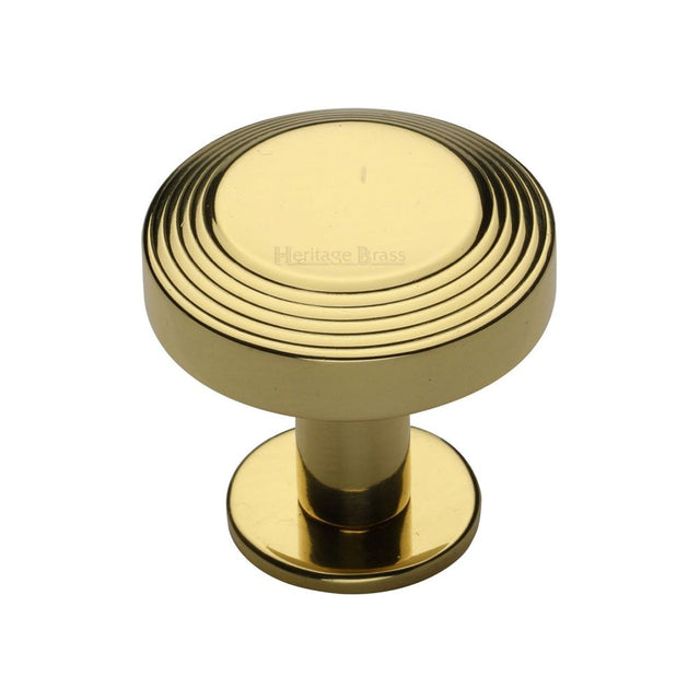 This is an image of a Heritage Brass - Cabinet Knob Ridge Design with Rose 32mm Polished Brass Finish, c3958-32-pb that is available to order from T.H Wiggans Ironmongery in Kendal.