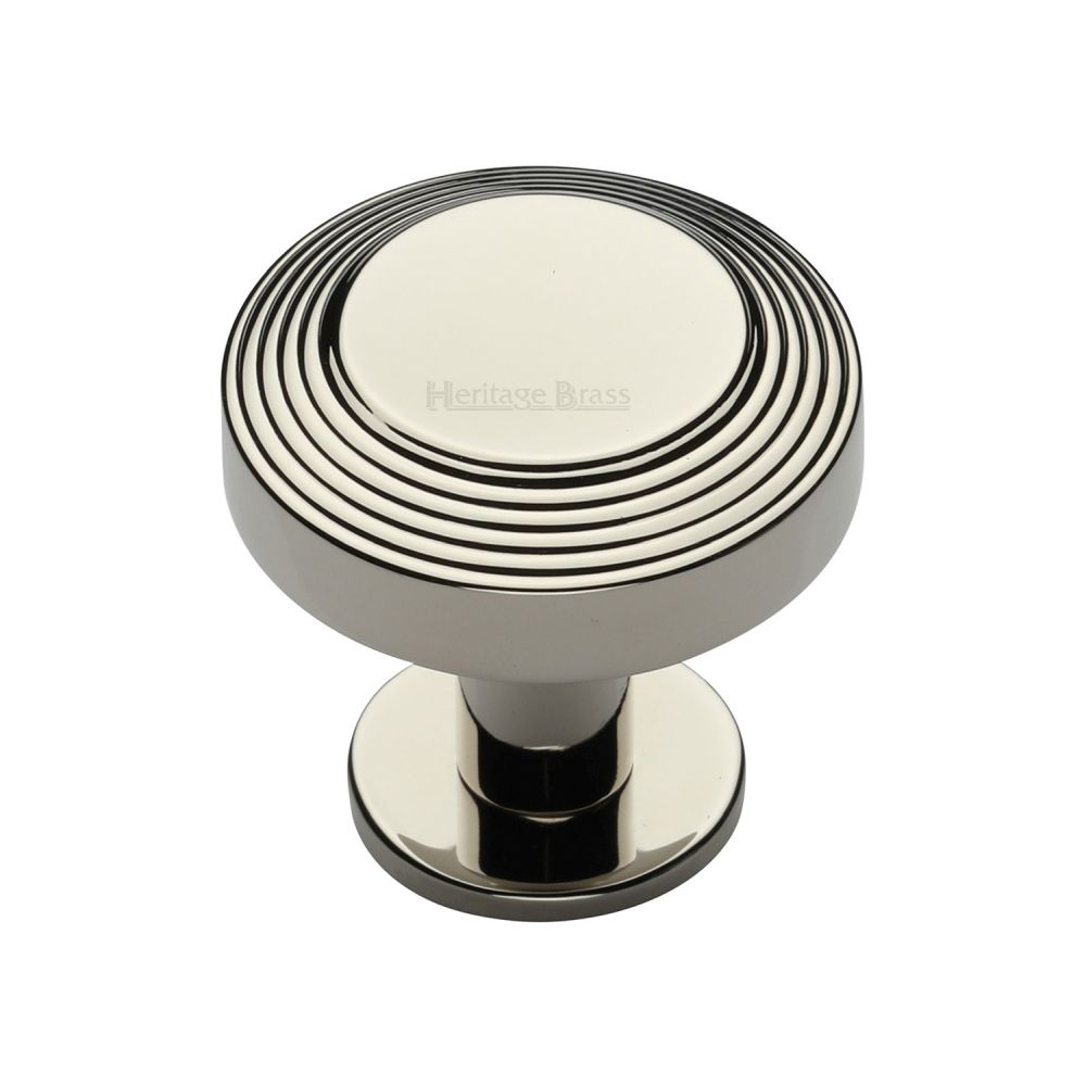 This is an image of a Heritage Brass - Cabinet Knob Ridge Design with Rose 32mm Polished Nickel Finish, c3958-32-pnf that is available to order from T.H Wiggans Ironmongery in Kendal.