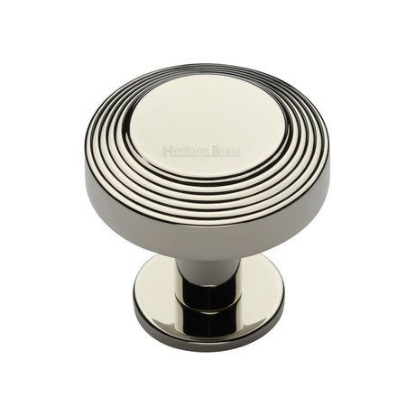 This is an image of a Heritage Brass - Cabinet Knob Ridge Design with Rose 32mm Polished Nickel Finish, c3958-32-pnf that is available to order from T.H Wiggans Ironmongery in Kendal.