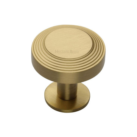 This is an image of a Heritage Brass - Cabinet Knob Ridge Design with Rose 32mm Satin Brass Finish, c3958-32-sb that is available to order from T.H Wiggans Ironmongery in Kendal.