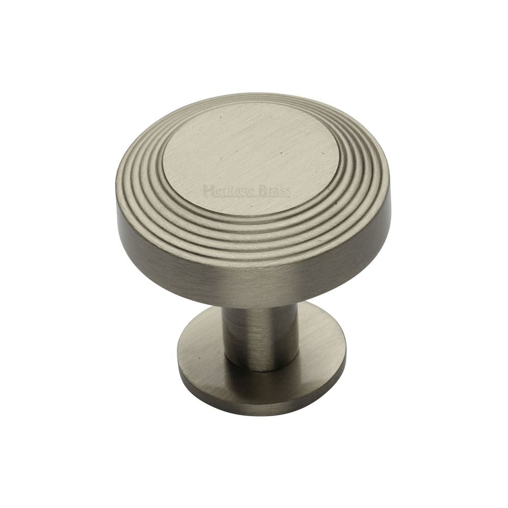 This is an image of a Heritage Brass - Cabinet Knob Ridge Design with Rose 32mm Satin Nickel Finish, c3958-32-sn that is available to order from T.H Wiggans Ironmongery in Kendal.