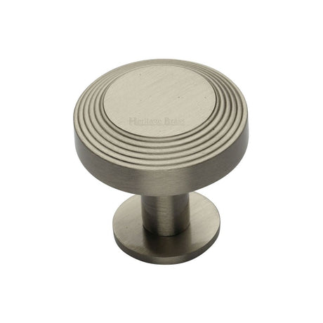 This is an image of a Heritage Brass - Cabinet Knob Ridge Design with Rose 32mm Satin Nickel Finish, c3958-32-sn that is available to order from T.H Wiggans Ironmongery in Kendal.