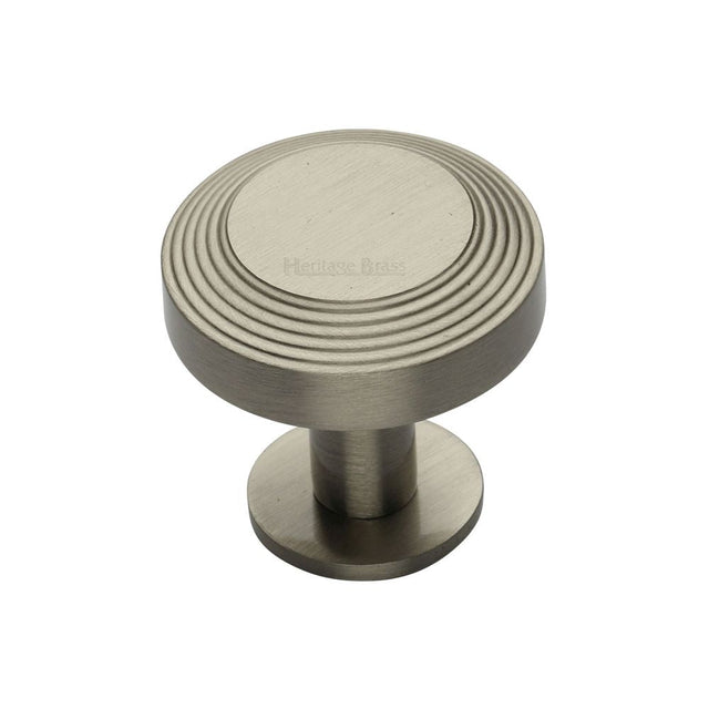 This is an image of a Heritage Brass - Cabinet Knob Ridge Design with Rose 32mm Satin Nickel Finish, c3958-32-sn that is available to order from T.H Wiggans Ironmongery in Kendal.