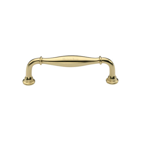 This is an image of a Heritage Brass - Cabinet Pull Henley Traditional Design 102mm CTC Polished Brass Fin, c3960-102-pb that is available to order from T.H Wiggans Ironmongery in Kendal.