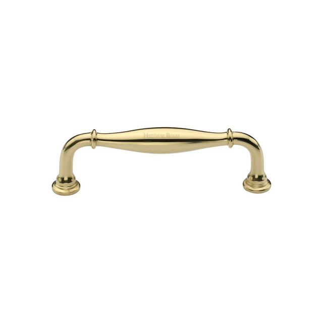 This is an image of a Heritage Brass - Cabinet Pull Henley Traditional Design 102mm CTC Polished Brass Fin, c3960-102-pb that is available to order from T.H Wiggans Ironmongery in Kendal.