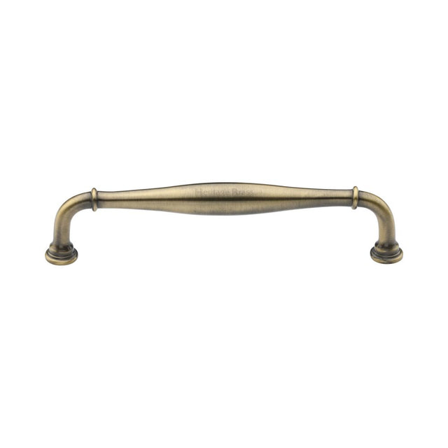 This is an image of a Heritage Brass - Cabinet Pull Henley Traditional Design 152mm CTC Antique Brass Fin, c3960-152-at that is available to order from T.H Wiggans Ironmongery in Kendal.