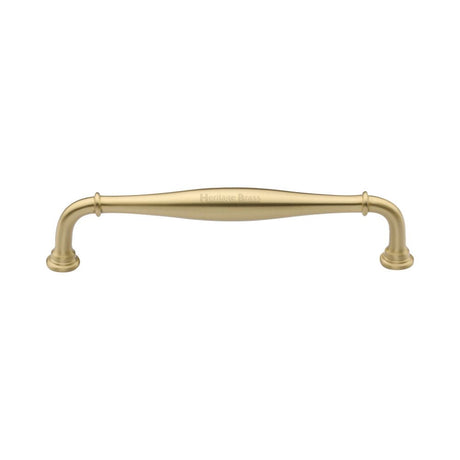 This is an image of a Heritage Brass - Cabinet Pull Henley Traditional Design 152mm CTC Satin Brass Fin, c3960-152-sb that is available to order from T.H Wiggans Ironmongery in Kendal.