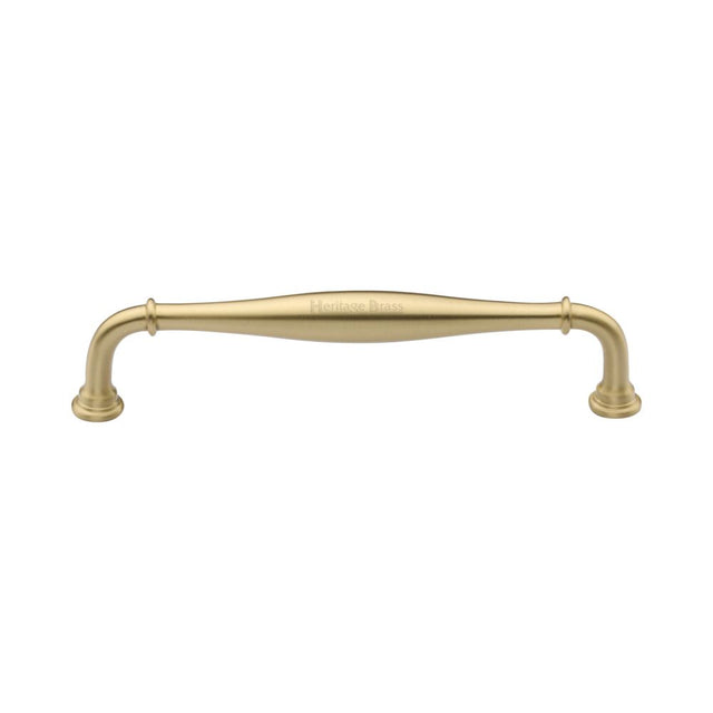 This is an image of a Heritage Brass - Cabinet Pull Henley Traditional Design 152mm CTC Satin Brass Fin, c3960-152-sb that is available to order from T.H Wiggans Ironmongery in Kendal.