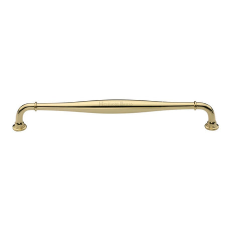 This is an image of a Heritage Brass - Cabinet Pull Henley Traditional Design 203mm CTC Polished Brass Fin, c3960-203-pb that is available to order from T.H Wiggans Ironmongery in Kendal.