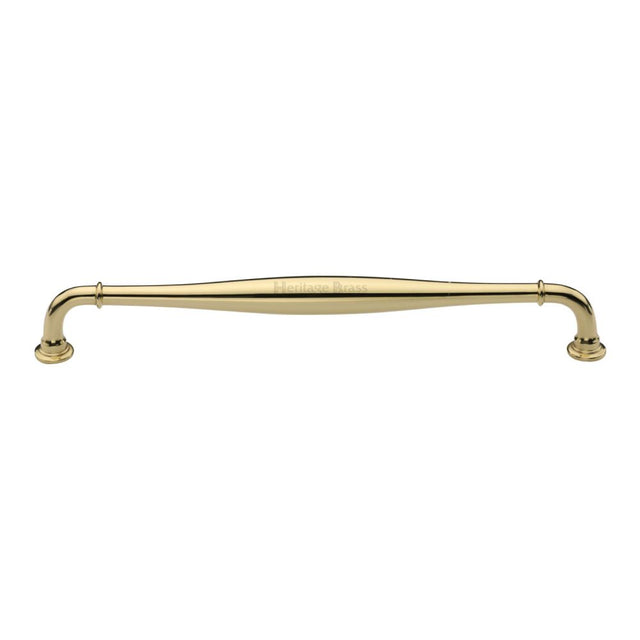 This is an image of a Heritage Brass - Cabinet Pull Henley Traditional Design 203mm CTC Polished Brass Fin, c3960-203-pb that is available to order from T.H Wiggans Ironmongery in Kendal.