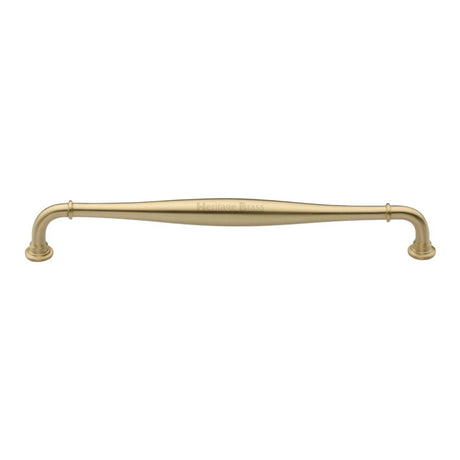 This is an image of a Heritage Brass - Cabinet Pull Henley Traditional Design 203mm CTC Satin Brass Fin, c3960-203-sb that is available to order from T.H Wiggans Ironmongery in Kendal.
