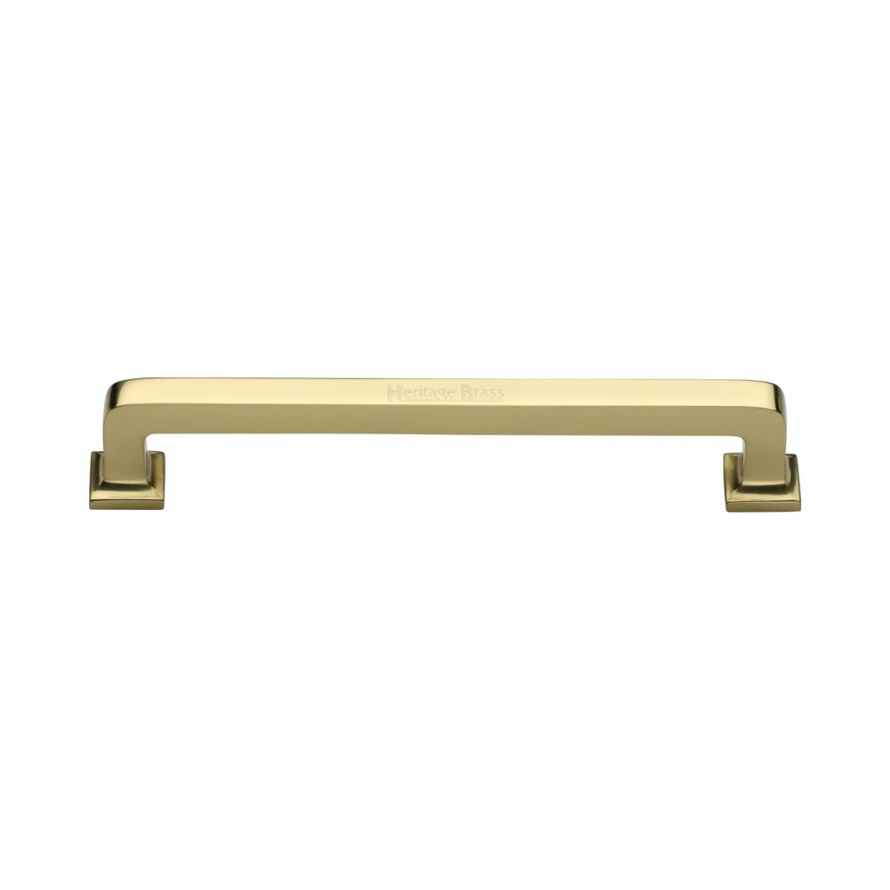 This is an image of a Heritage Brass - Cabinet Pull Square Vintage Design 152mm CTC Polished Brass Finish, c3964-152-pb that is available to order from T.H Wiggans Ironmongery in Kendal.