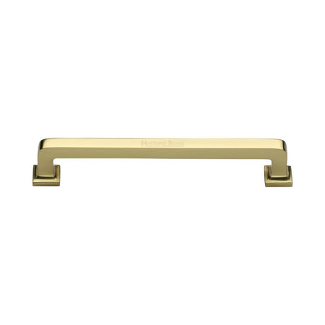 This is an image of a Heritage Brass - Cabinet Pull Square Vintage Design 152mm CTC Polished Brass Finish, c3964-152-pb that is available to order from T.H Wiggans Ironmongery in Kendal.