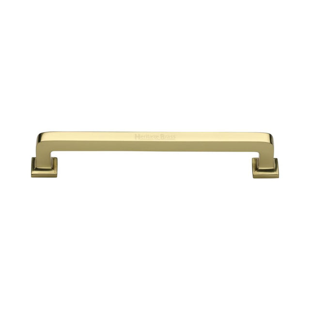 This is an image of a Heritage Brass - Cabinet Pull Square Vintage Design 152mm CTC Polished Brass Finish, c3964-152-pb that is available to order from T.H Wiggans Ironmongery in Kendal.