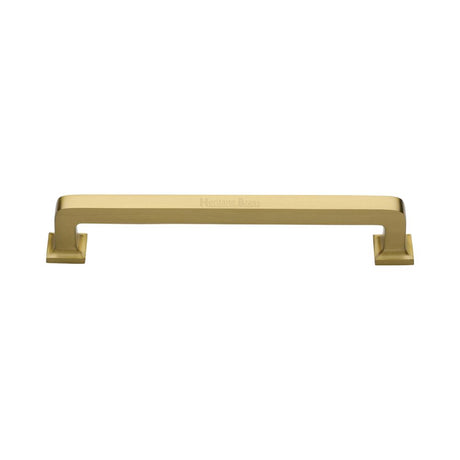 This is an image of a Heritage Brass - Cabinet Pull Square Vintage Design 152mm CTC Satin Brass Finish, c3964-152-sb that is available to order from T.H Wiggans Ironmongery in Kendal.