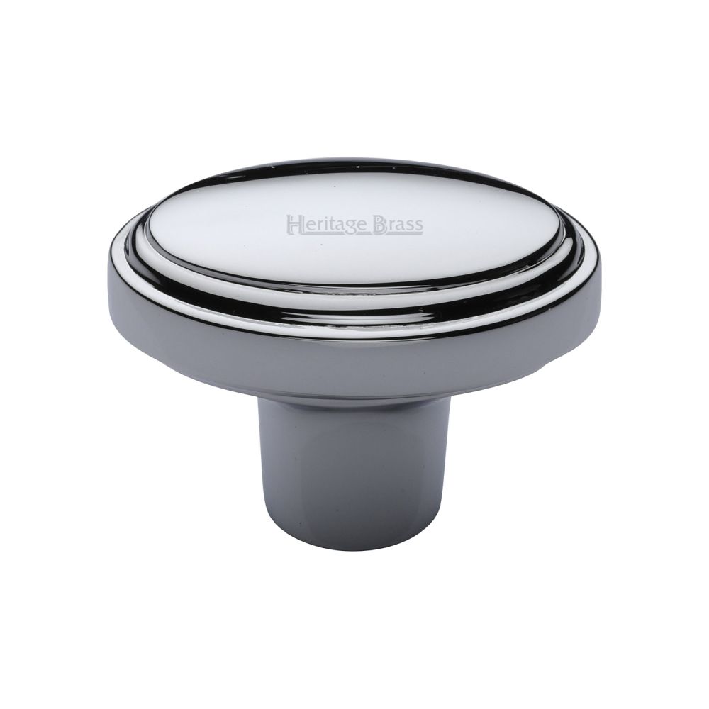 This is an image of a Heritage Brass - Cabinet Knob Stepped Oval Design 41mm Polished Chrome Finish, c3975-pc that is available to order from T.H Wiggans Ironmongery in Kendal.