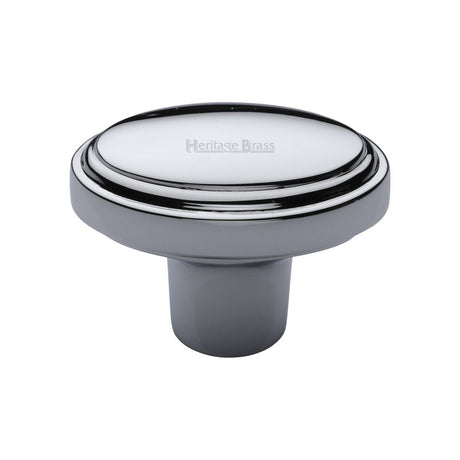 This is an image of a Heritage Brass - Cabinet Knob Stepped Oval Design 41mm Polished Chrome Finish, c3975-pc that is available to order from T.H Wiggans Ironmongery in Kendal.