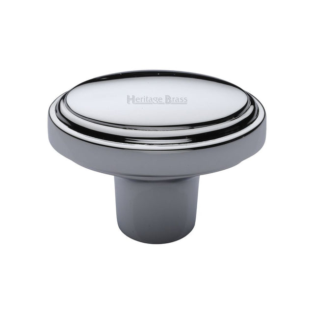 This is an image of a Heritage Brass - Cabinet Knob Stepped Oval Design 41mm Polished Chrome Finish, c3975-pc that is available to order from T.H Wiggans Ironmongery in Kendal.