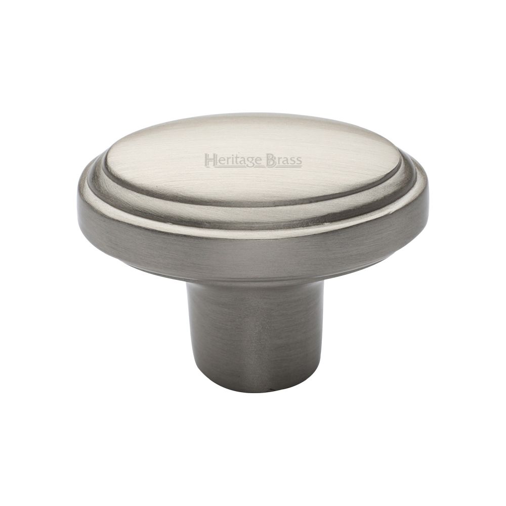 This is an image of a Heritage Brass - Cabinet Knob Stepped Oval Design 41mm Satin Nickel Finish, c3975-sn that is available to order from T.H Wiggans Ironmongery in Kendal.