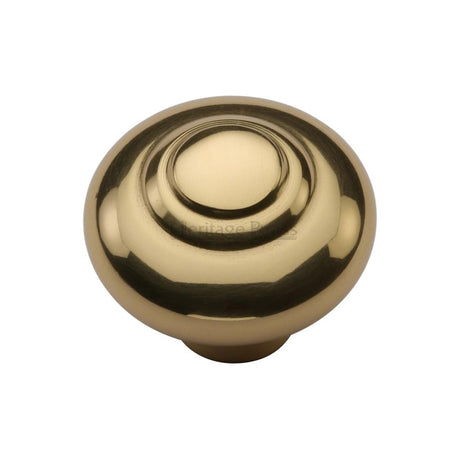 This is an image of a Heritage Brass - Cabinet Knob Round Bead Design 32mm Polished Brass Finish, c3985-32-pb that is available to order from T.H Wiggans Ironmongery in Kendal.