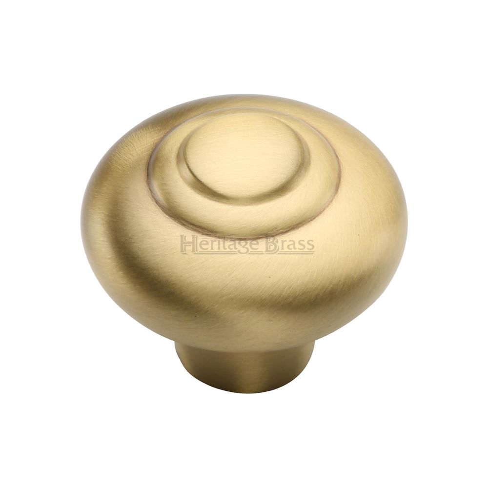 This is an image of a Heritage Brass - Cabinet Knob Round Bead Design 38mm Satin Brass Finish, c3985-38-sb that is available to order from T.H Wiggans Ironmongery in Kendal.