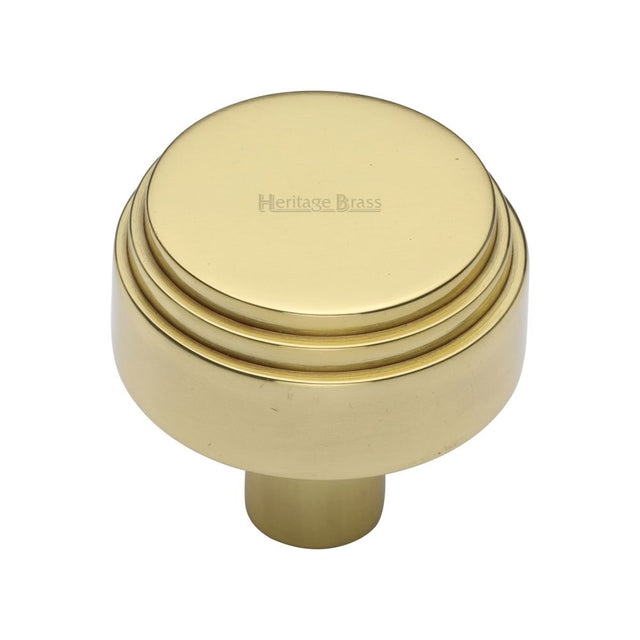 This is an image of a Heritage Brass - Cabinet Knob Round Deco Design 32mm Polished Brass Finish, c3987-32-pb that is available to order from T.H Wiggans Ironmongery in Kendal.