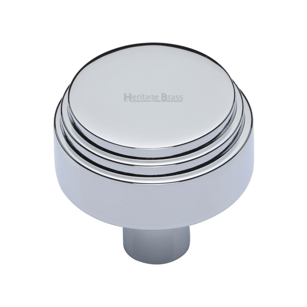 This is an image of a Heritage Brass - Cabinet Knob Round Deco Design 32mm Polished Chrome Finish, c3987-32-pc that is available to order from T.H Wiggans Ironmongery in Kendal.