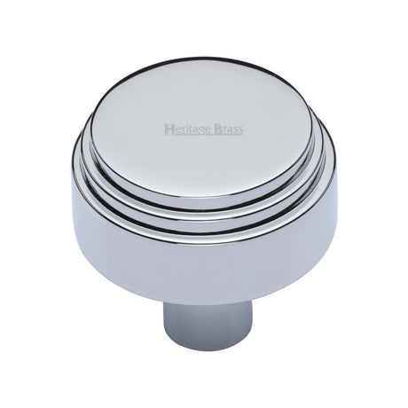 This is an image of a Heritage Brass - Cabinet Knob Round Deco Design 32mm Polished Chrome Finish, c3987-32-pc that is available to order from T.H Wiggans Ironmongery in Kendal.