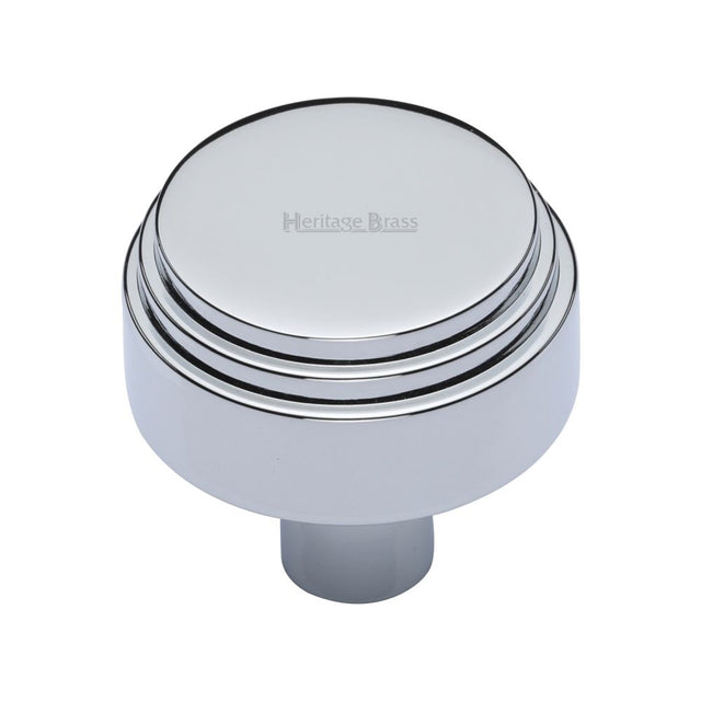 This is an image of a Heritage Brass - Cabinet Knob Round Deco Design 32mm Polished Chrome Finish, c3987-32-pc that is available to order from T.H Wiggans Ironmongery in Kendal.