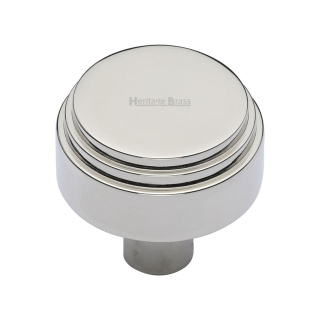 This is an image of a Heritage Brass - Cabinet Knob Round Deco Design 32mm Polished Nickel Finish, c3987-32-pnf that is available to order from T.H Wiggans Ironmongery in Kendal.